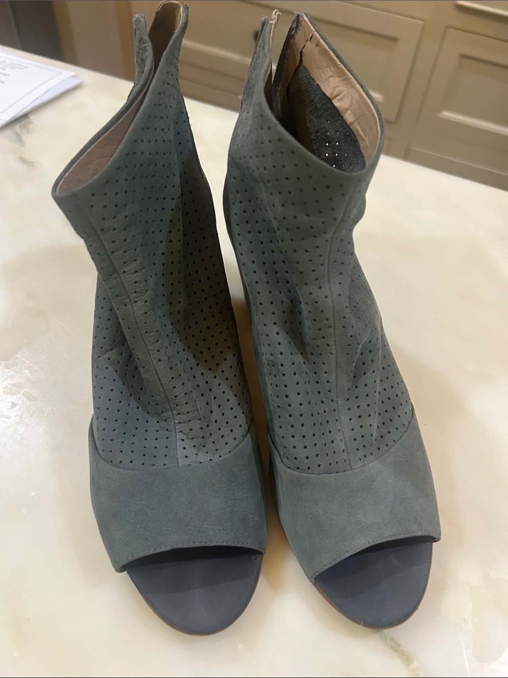 Ladies Franco sarto Open-Toe Perforated Suede Ankle Boots - Gray